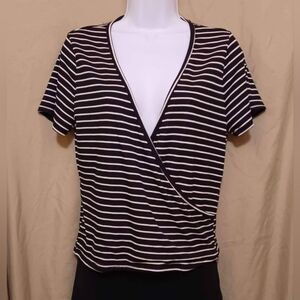 Youth In Revolt Womens Medium Black and White Striped Lowcut Short Sleeve Shirt